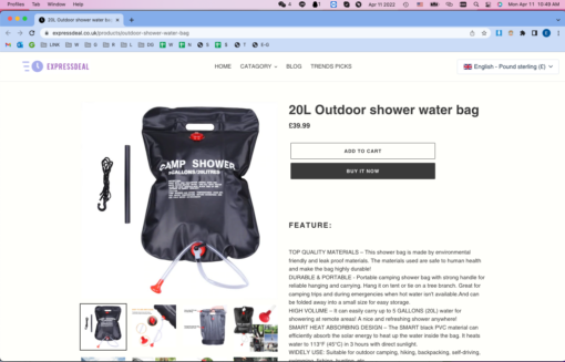 20L Outdoor shower water bag - Image 11