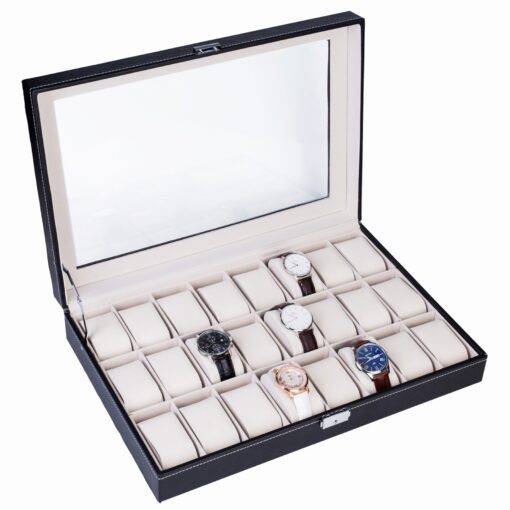 24 Compartments Top-level Opening Style PU Leather Watch Collection Box - Image 10