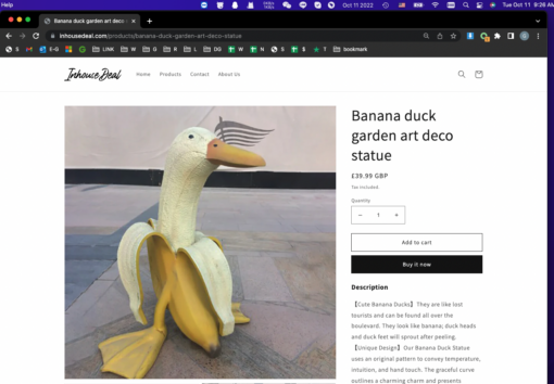 Banana duck garden art deco statue