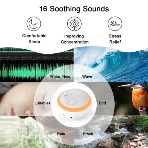 White Noise Machine Sound Machine with Night Light Portable Sleep Aid with 16 Soothing Sounds - Image 2