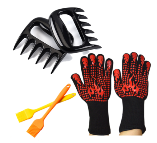 Extreme Heat Resistant Gloves with 2 Pack Basting Brushes,2x Bear Claws Meat Shredder