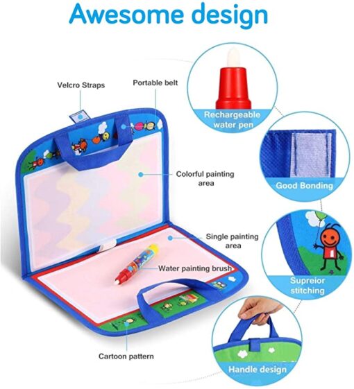 Kids’ Water Doodle Drawing Travel Bag Mat and Magic Pens - Image 5