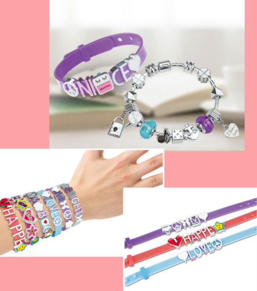 DIY Alphabet Letter Bands & Charms Bracelet Making Kit for Girls