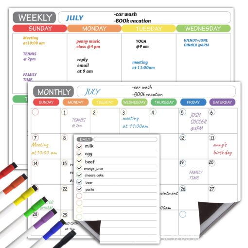 Magnetic Monthly Planner Dry Erase Refrigerator  Calendar Board with 6 Markers - Image 2