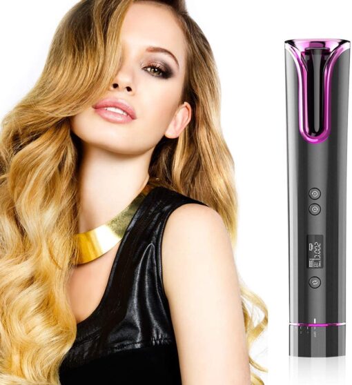 Wireless Hair Curler- Auto Curling Iron with LCD Temperature Display and Timer