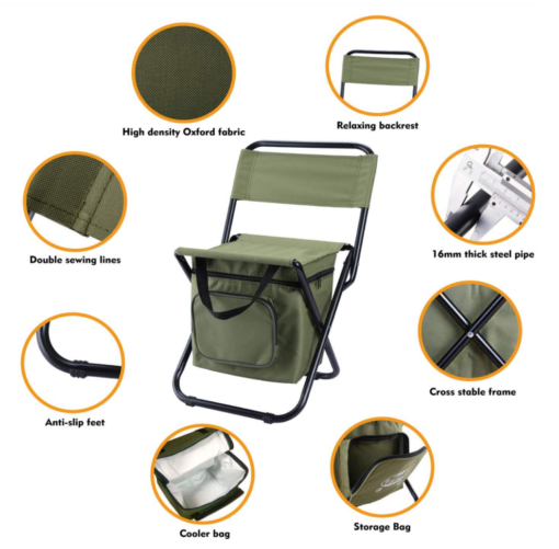 Foldable Camping Chair with Cooler Bag Compact Fishing Stool - Image 2