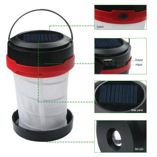 3W Collapsible LED Rechargeable Solar Camping Lantern Lamp - Image 5