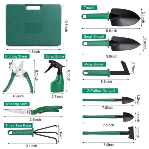 10pcs Garden Tool Kit Stainless Steel with Organizer Case - Image 3