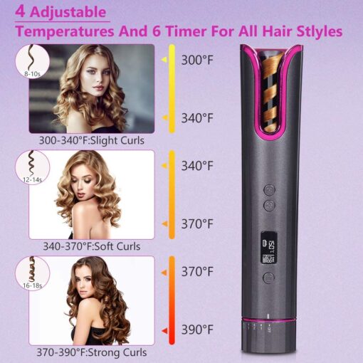 Wireless Hair Curler- Auto Curling Iron with LCD Temperature Display and Timer - Image 5