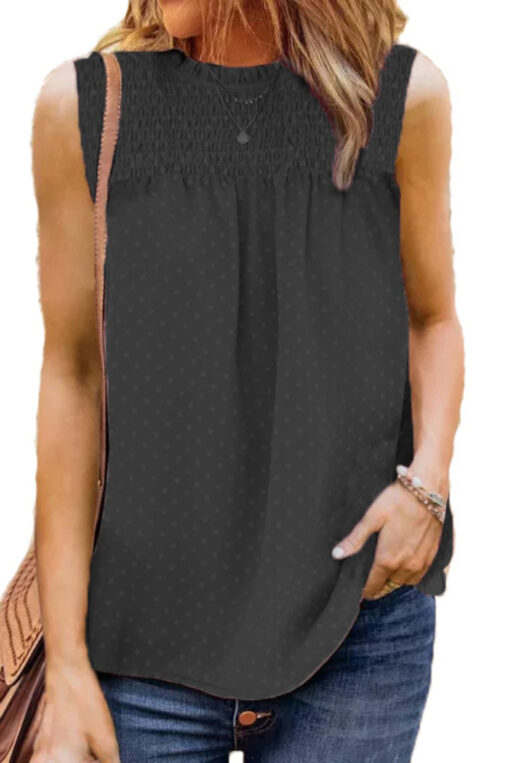 Women Casual Chiffon Butterfly Sleeveless Blouse Round-Neck Solid Color Pullover T-Shirt  -  AC1136 - Image 2