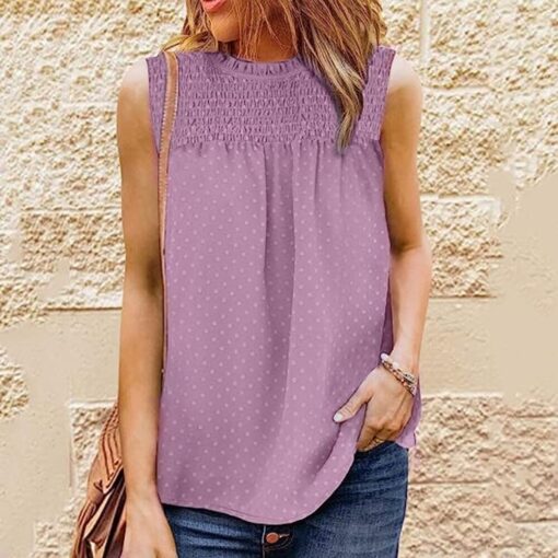 Women Casual Chiffon Butterfly Sleeveless Blouse Round-Neck Solid Color Pullover T-Shirt  -  AC1136 - Image 8