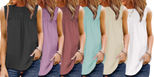 Women Casual Chiffon Butterfly Sleeveless Blouse Round-Neck Solid Color Pullover T-Shirt  -  AC1136 - Image 10