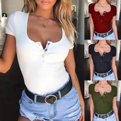 Women's Sexy Fashion Short Sleeve Button T-shirt