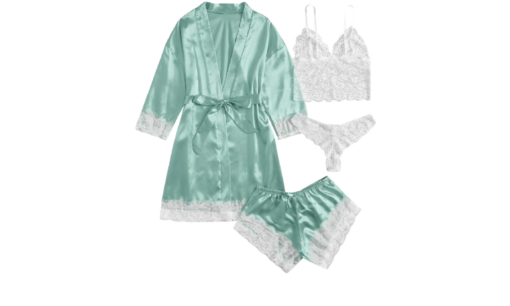 Women's Four-Piece Lace-Trimmed Satin Pajama Set - Image 2