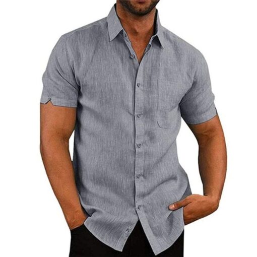 Men Linen Short Sleeved Shirts - Image 2