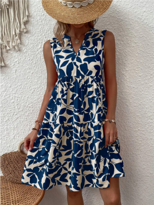 Summer Sleeveless Plant Print Dress - Image 4