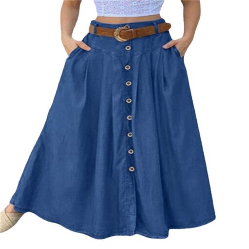 Women's Solid Color Buttons Denim Long Skirts - Image 4