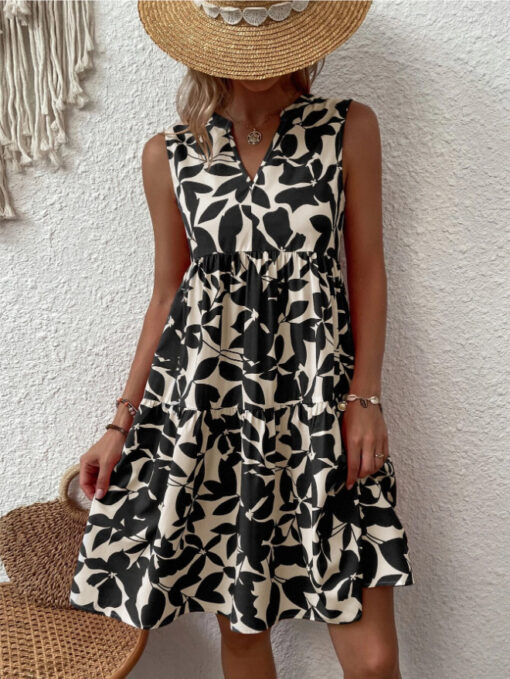 Summer Sleeveless Plant Print Dress - Image 7