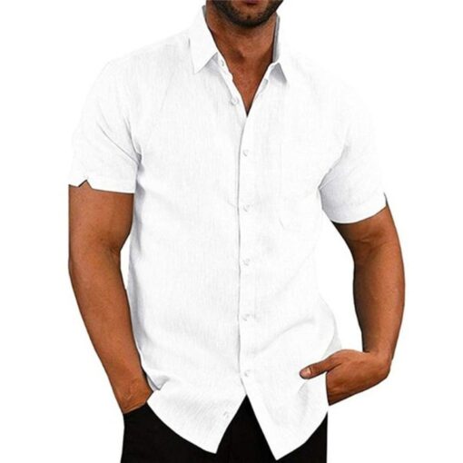 Men Linen Short Sleeved Shirts - Image 3