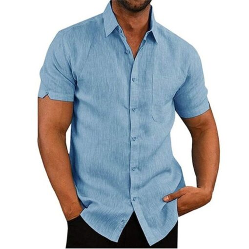 Men Linen Short Sleeved Shirts