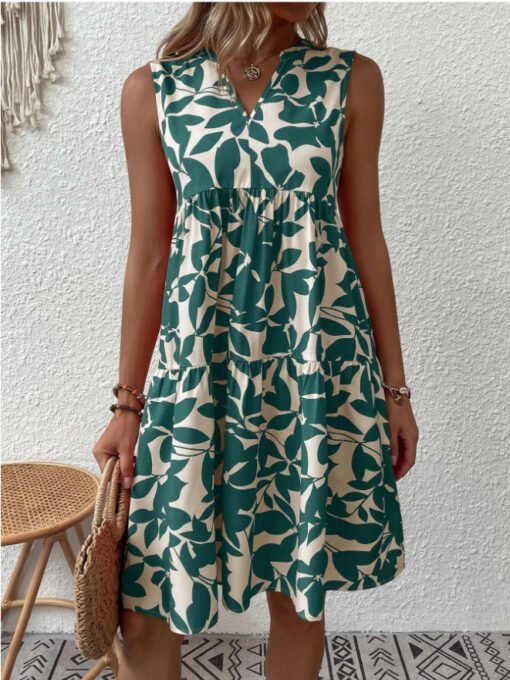 Summer Sleeveless Plant Print Dress - Image 9