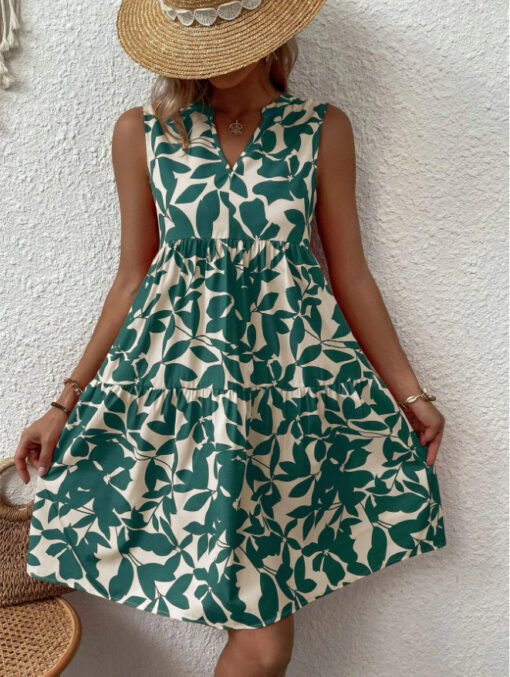 Summer Sleeveless Plant Print Dress - Image 2