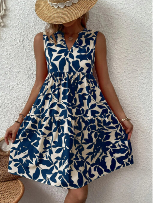 Summer Sleeveless Plant Print Dress - Image 3