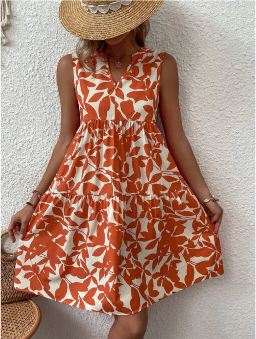 Summer Sleeveless Plant Print Dress - Image 8