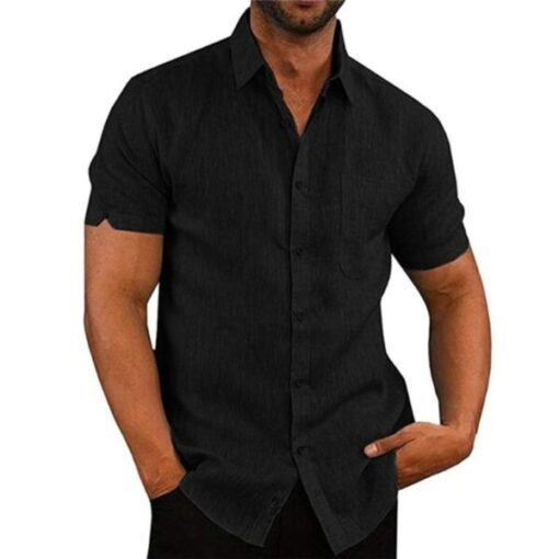 Men Linen Short Sleeved Shirts - Image 4