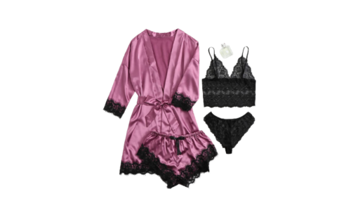 Women's Four-Piece Lace-Trimmed Satin Pajama Set - Image 10