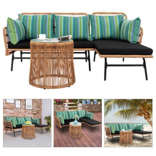 Outdoor 3 Piece Sectional Rattan Set Patio Furniture - Image 34