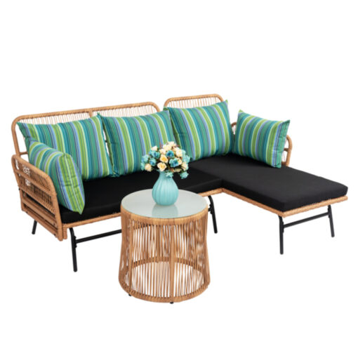 Outdoor 3 Piece Sectional Rattan Set Patio Furniture - Image 39