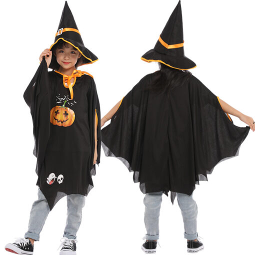 Halloween Pumpkin Cloak with Wizard Hat - Image 13