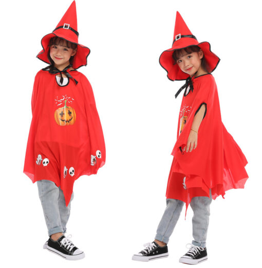 Halloween Pumpkin Cloak with Wizard Hat - Image 18