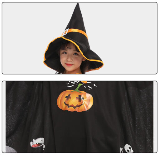 Halloween Pumpkin Cloak with Wizard Hat - Image 22