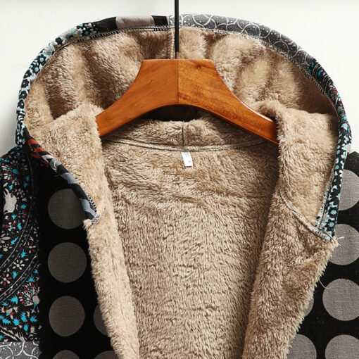 Winter Cardigan Print Hooded Vintage Coats - Image 5