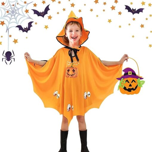 Halloween Pumpkin Cloak with Wizard Hat - Image 2