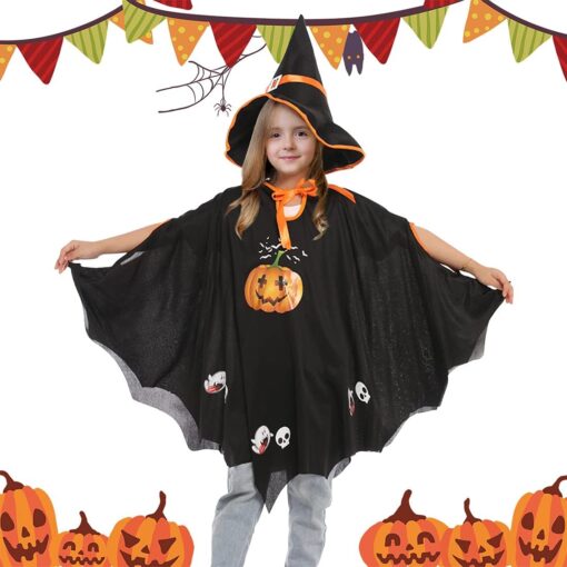 Halloween Pumpkin Cloak with Wizard Hat - Image 6