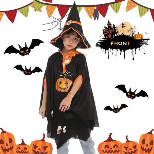 Halloween Pumpkin Cloak with Wizard Hat - Image 7