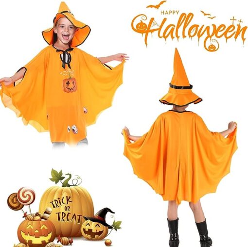 Halloween Pumpkin Cloak with Wizard Hat