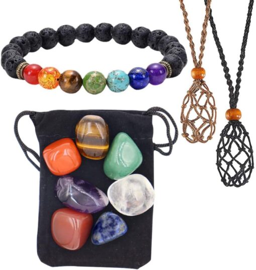 7 Chakra Healing Crystal Necklace and Bracelet Set - Image 3