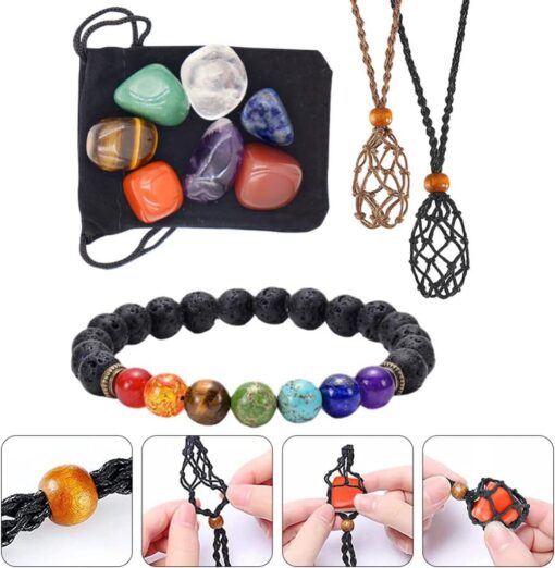 7 Chakra Healing Crystal Necklace and Bracelet Set - Image 6