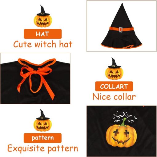 Halloween Pumpkin Cloak with Wizard Hat - Image 9