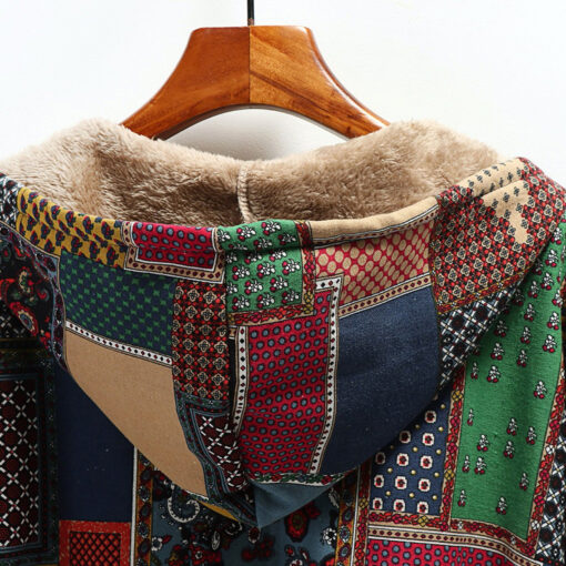 Winter Cardigan Print Hooded Vintage Coats - Image 4