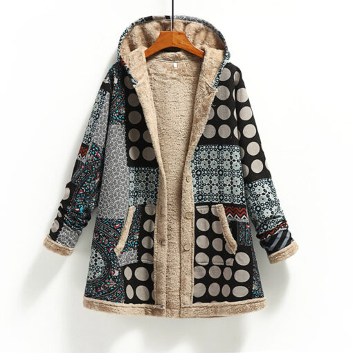 Winter Cardigan Print Hooded Vintage Coats - Image 12