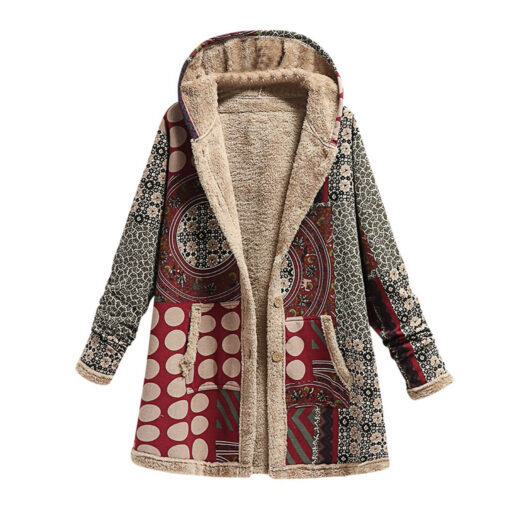 Winter Cardigan Print Hooded Vintage Coats - Image 15