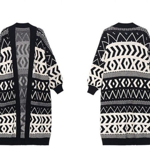 Geometric Oversized Knitted Cardigan - Image 11