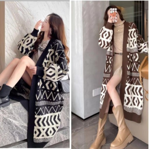 Geometric Oversized Knitted Cardigan - Image 3