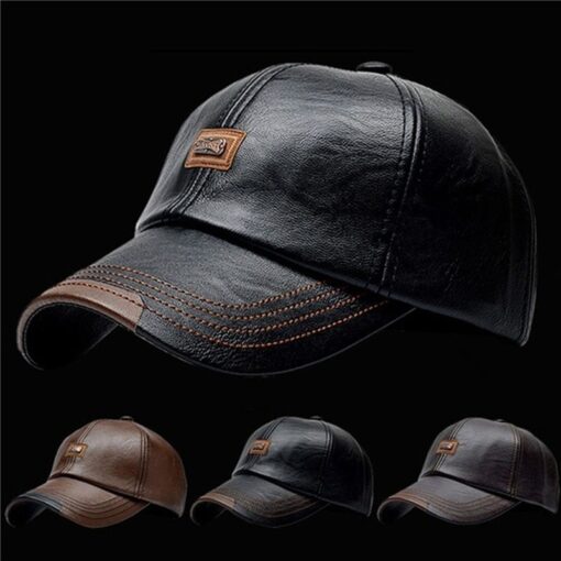 Adjustable Men's Leather Baseball Cap