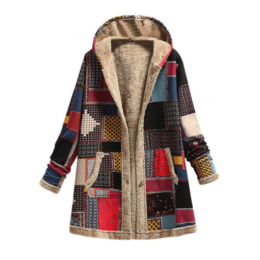 Winter Cardigan Print Hooded Vintage Coats - Image 17